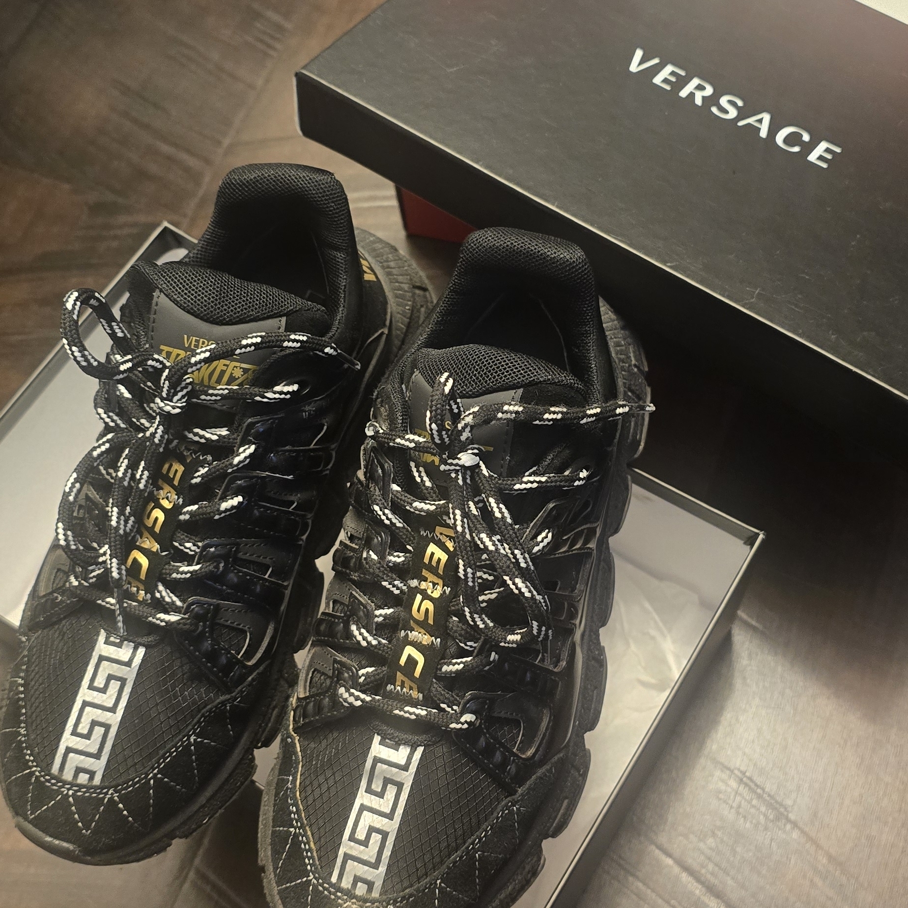 Versace Black And Yellow Kids Sneakers